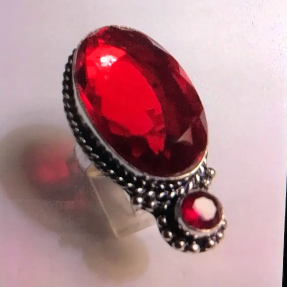 Garnet Stamped 925 Sterling Silver Ring